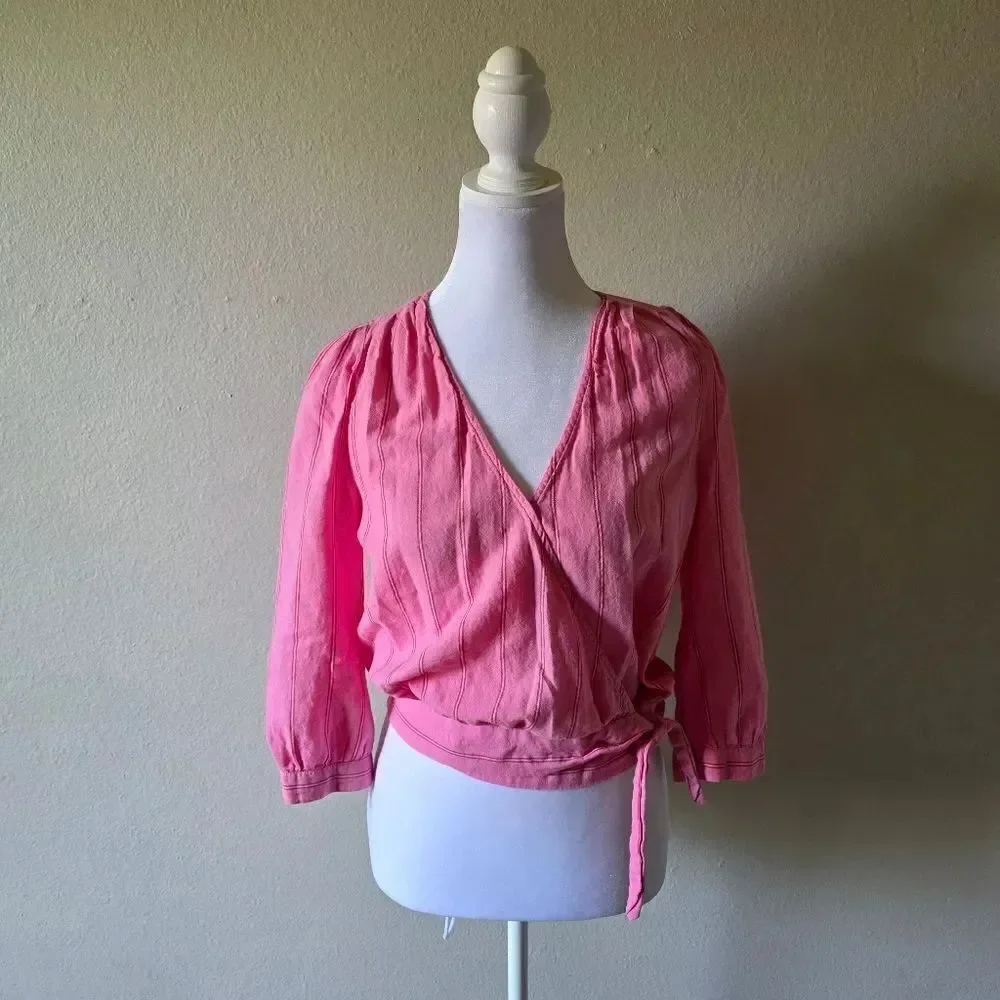 Madewell Cecilia Pink Striped Wrap Top XS